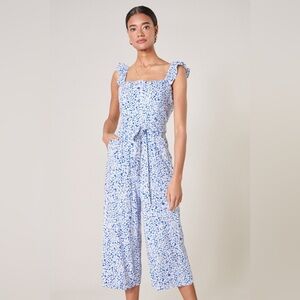 Sugar lips blue floral jumpsuit size M